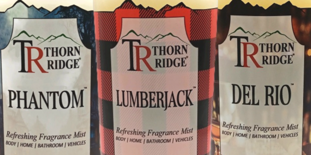 Thorn Ridge phantom, lumberjack and del rio refreshing fragrance mist bottles