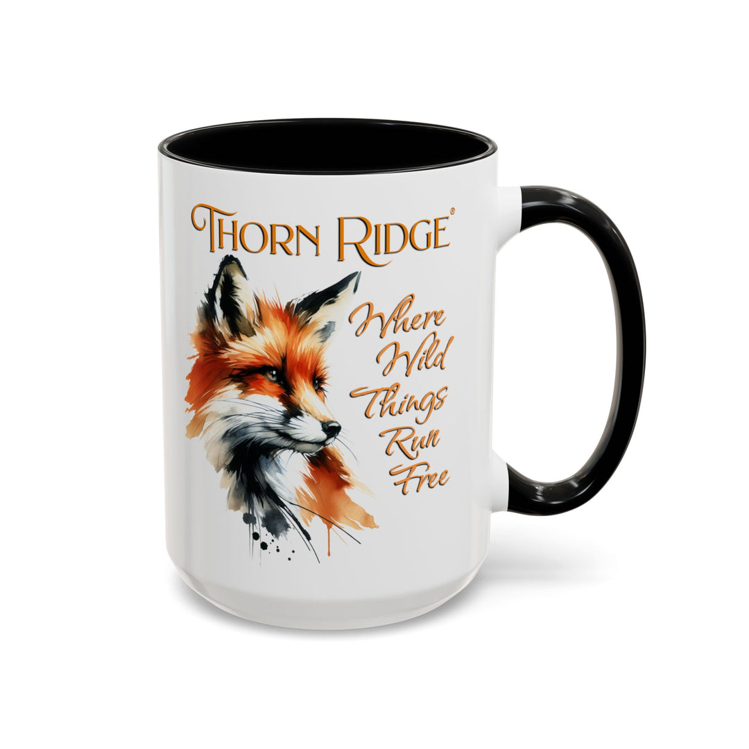 Where Wild Things Run Free mug by Thorn Ridge® featuring a fox head looking to the side.