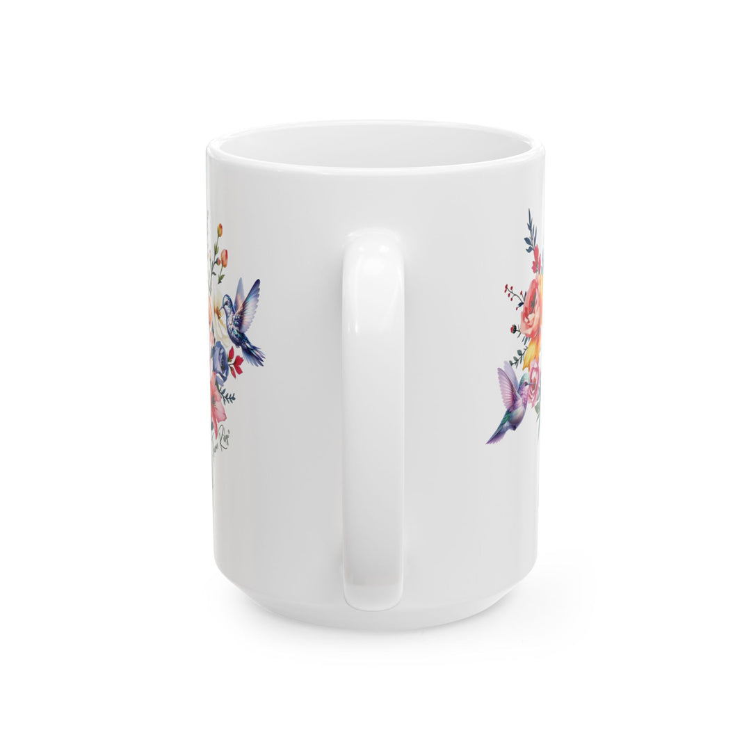 Bouquet and hummingbirds mug by Thorn Ridge®