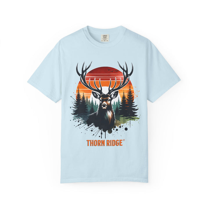 Buck At Sunset Tee labeled Thorn Ridge®