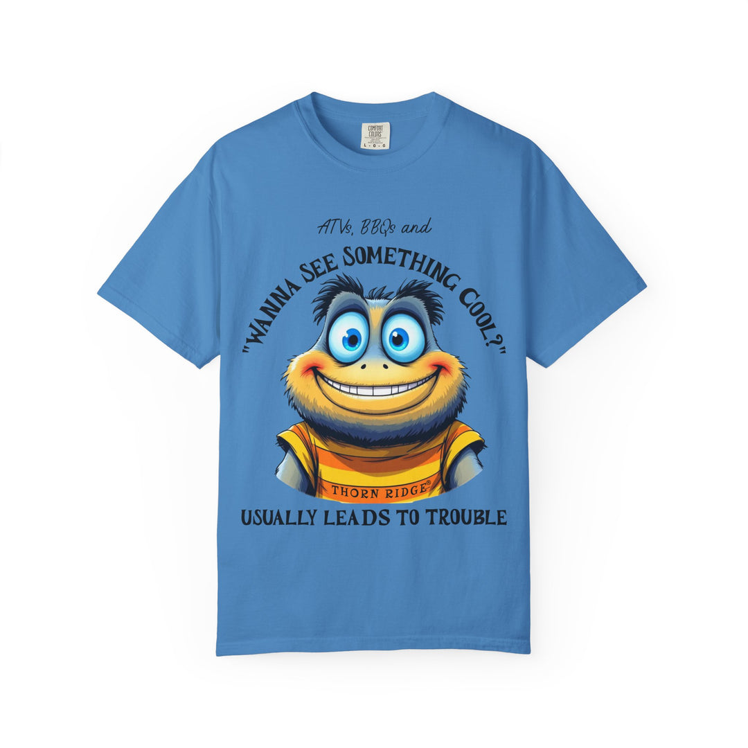 wanna see something cool text with smiling cartoon character labeled thorn ridge