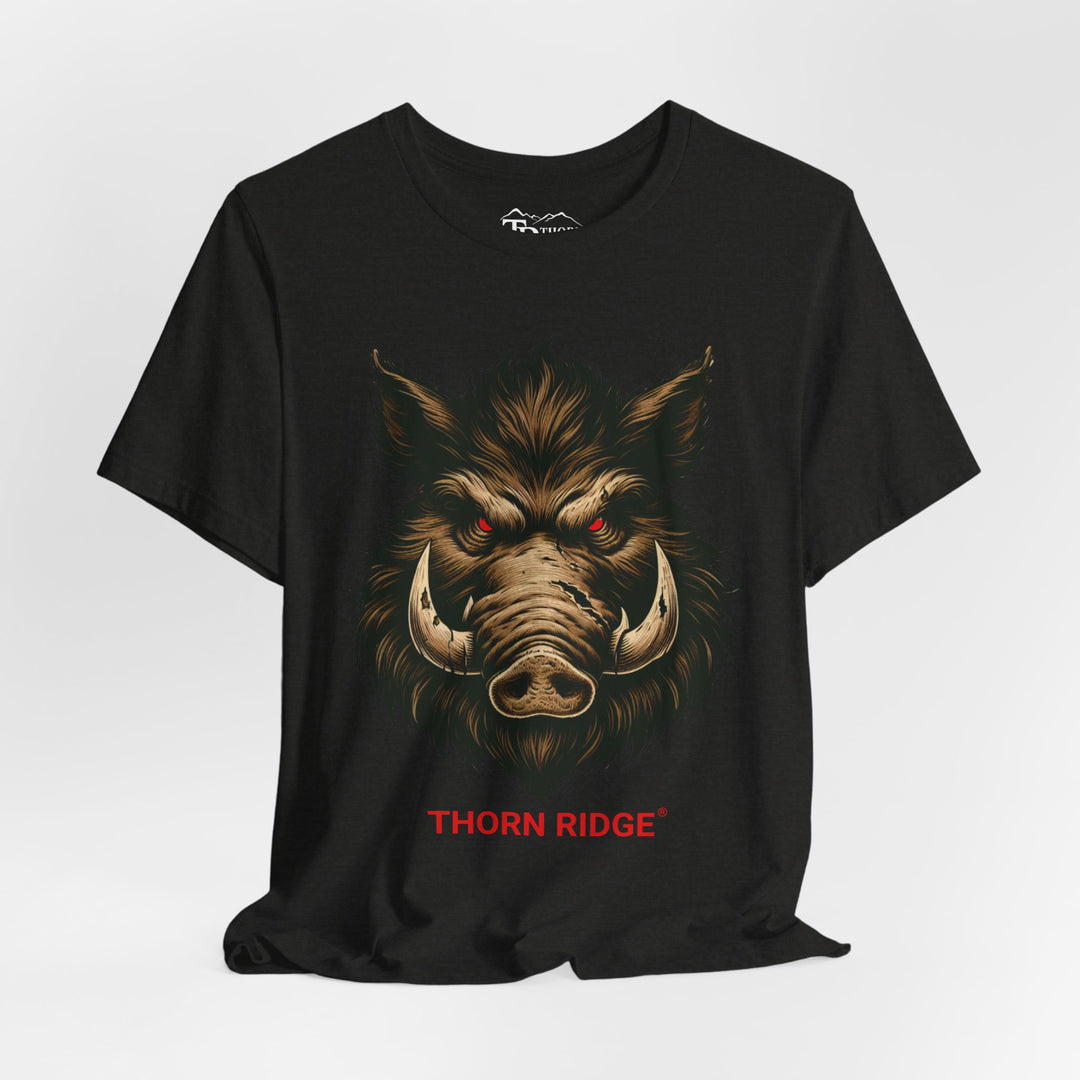 t-shirt with a boar graphic and 'Thorn Ridge' text