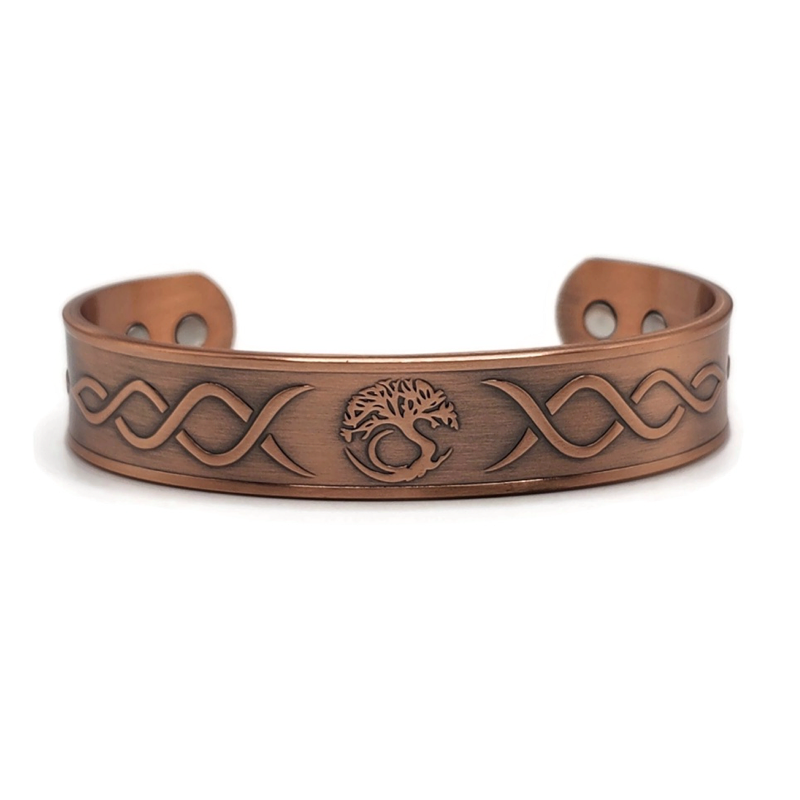 Adjustable magnetic copper tree of life bracelet.