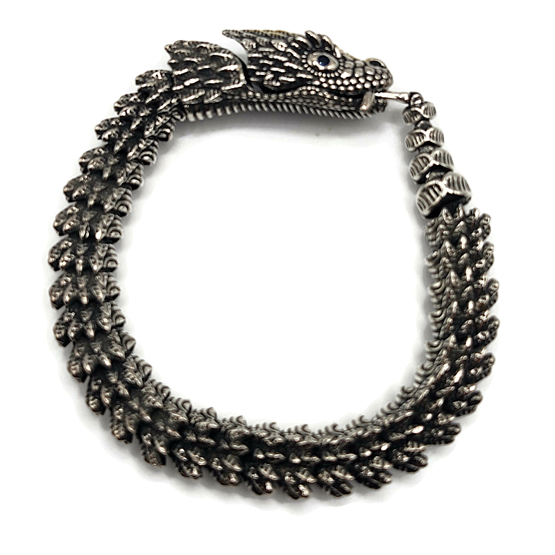 Dragon snake style metal alloy bracelet in silver and gold.