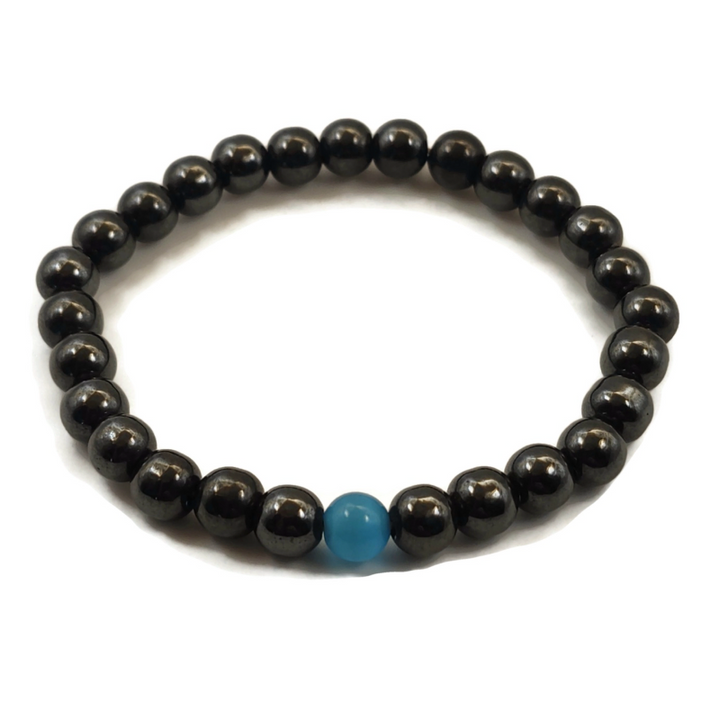 Magnetic bracelet with a blue gemstone.