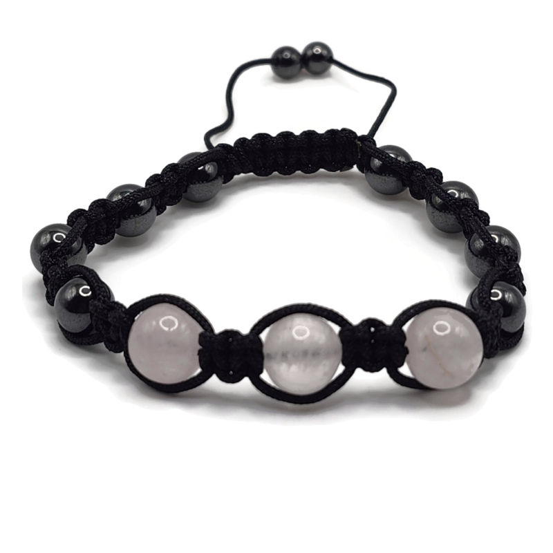 Magnetic Rose quartz and hematite bracelet with black cords
