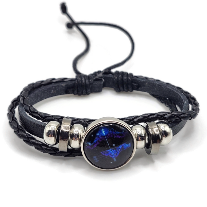 Sagittarius Bracelet with black leather