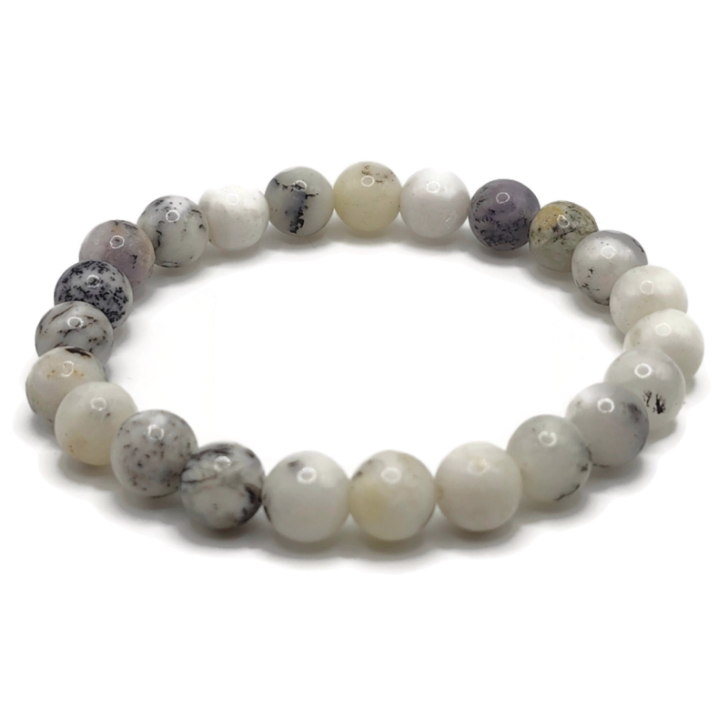 A white opal bracelet beaded on elastic.