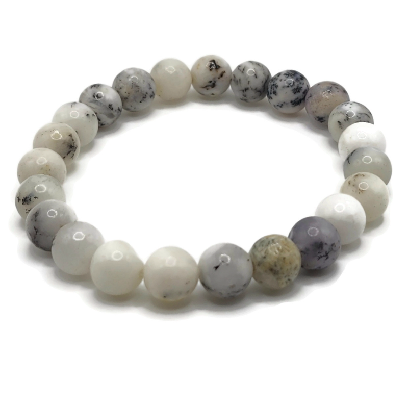 A white opal bracelet beaded on elastic.