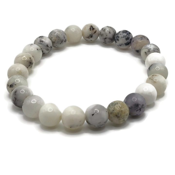 A white opal bracelet beaded on elastic.