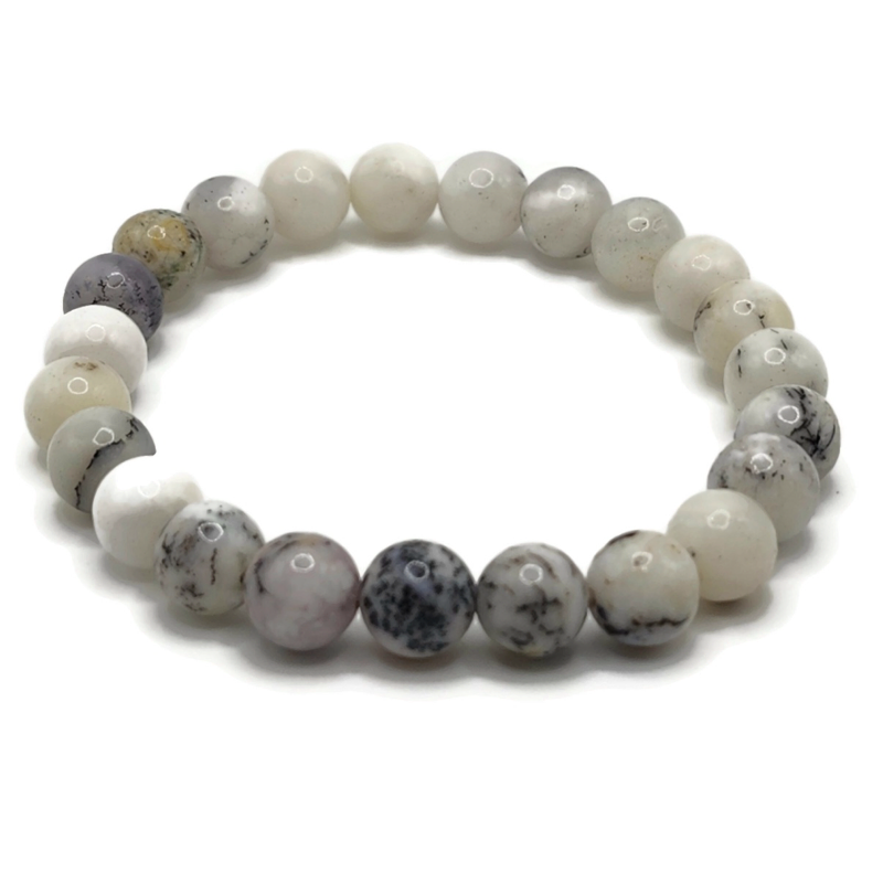 A white opal bracelet beaded on elastic.
