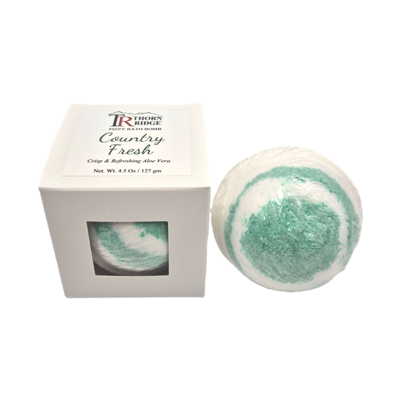 Country Fresh bath bomb back with box packaging.