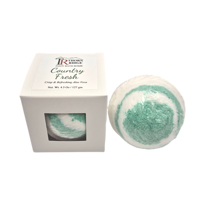 Country Fresh bath bomb back with box packaging.