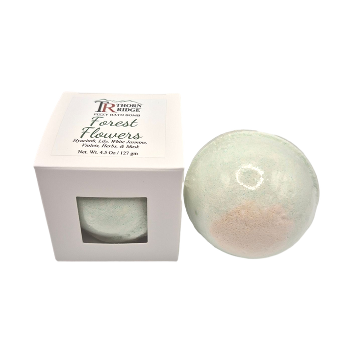 Forest Flowers bath bomb front with box packaging.