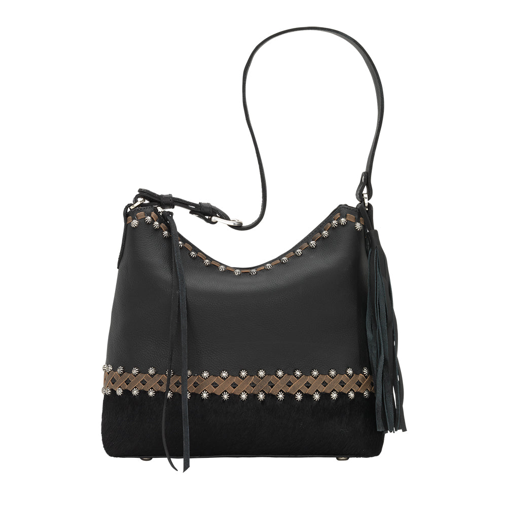 American West Wild Horses Zip Top Shoulder Bag Black Hair-On