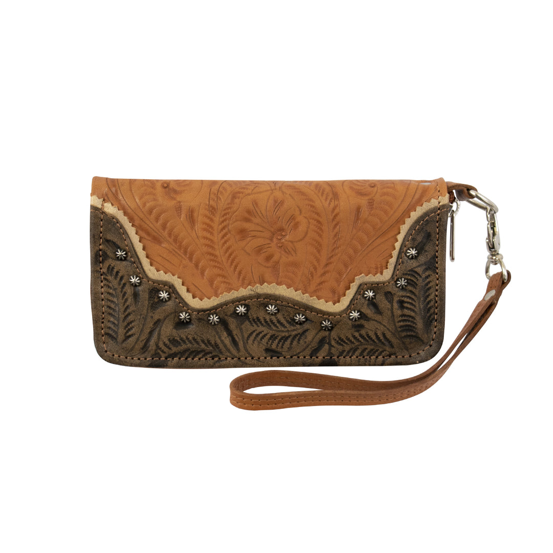 American West Saddle Ridge Ladies Zip-Around Wallet Tan