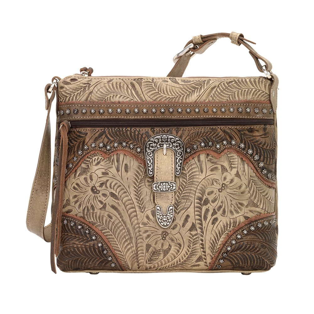 American West handbag purse described as Saddle Ridge Zip Top Shoulder Bag Sand