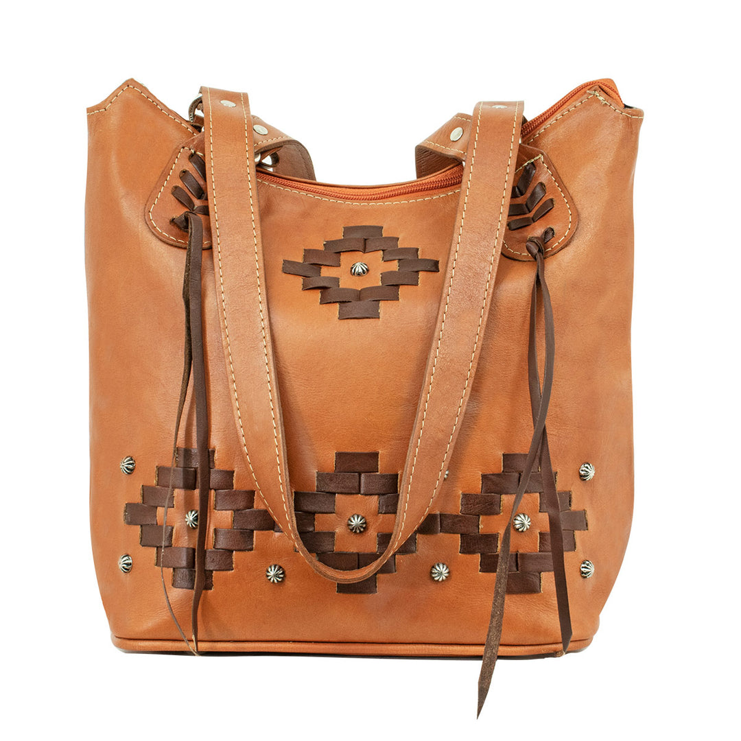 American West Tribal Weave Zip Top Bucket Tote Natural Tan