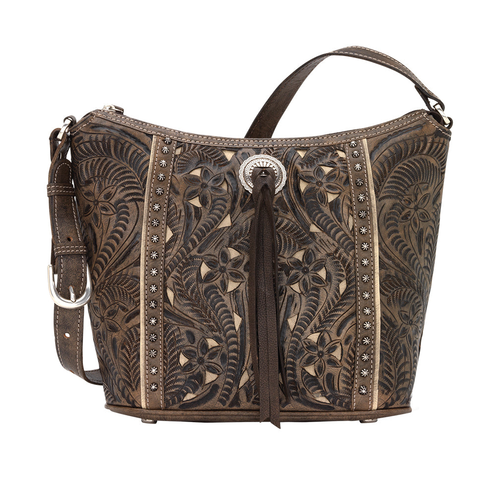 American West Hill Country Zip Top Bucket Tote Distressed Charcoal