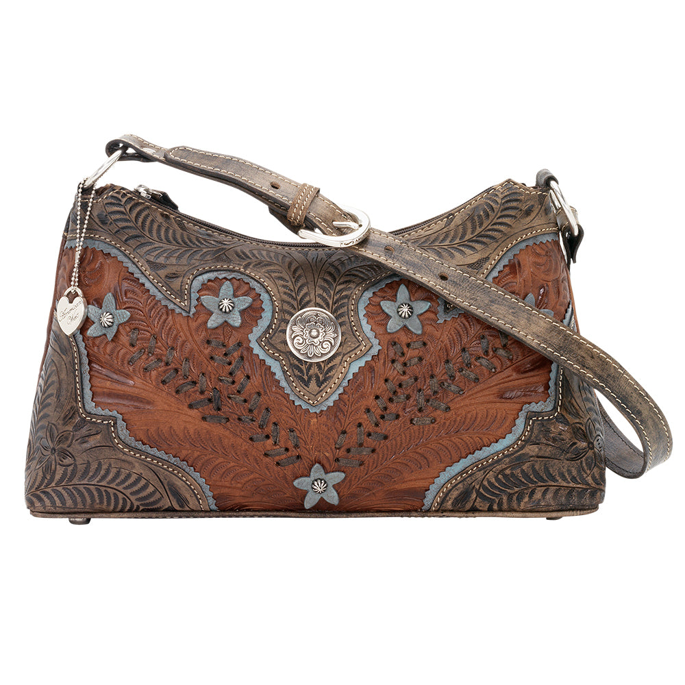 American West Desert Wildflower Zip-Top Shoulder Bag Antique Brown