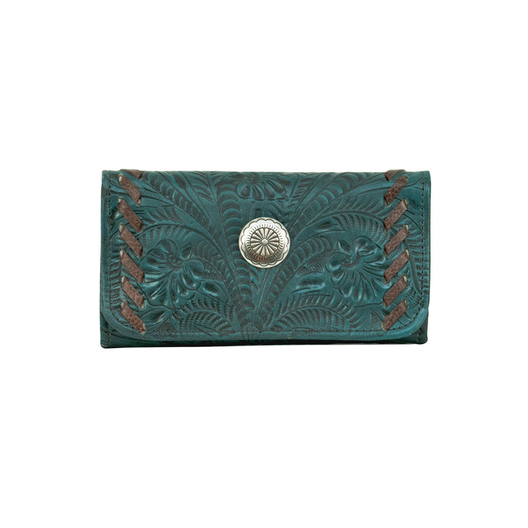 American West Lariats & Lace Ladies' Tri-Fold Wallet Dark Turquoise