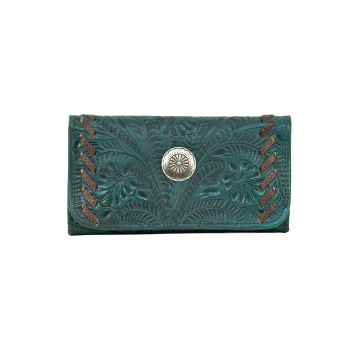 American West Lariats & Lace Ladies' Tri-Fold Wallet Dark Turquoise
