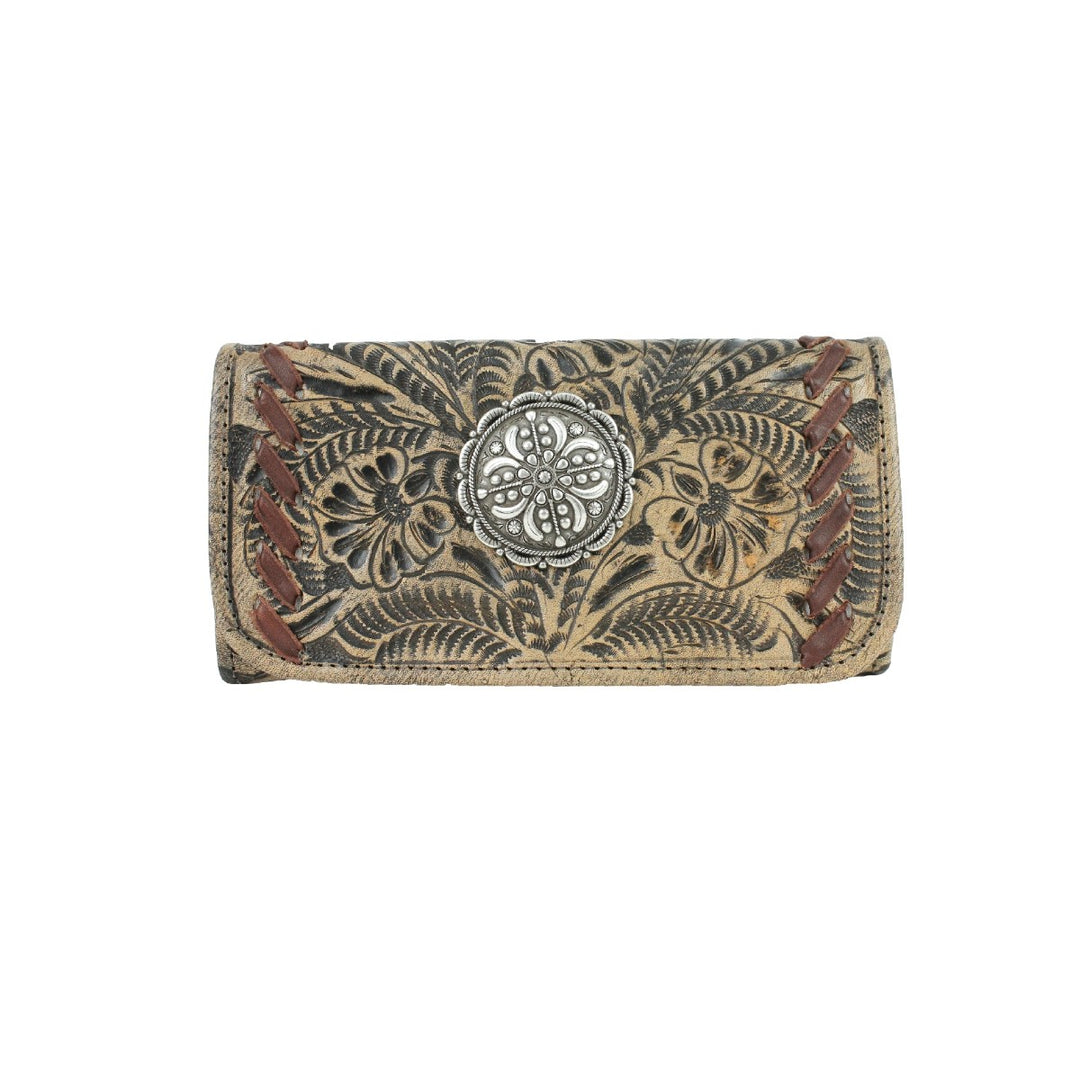 American West Lariats & Lace Ladies' Tri-Fold Wallet Distressed Charcoal