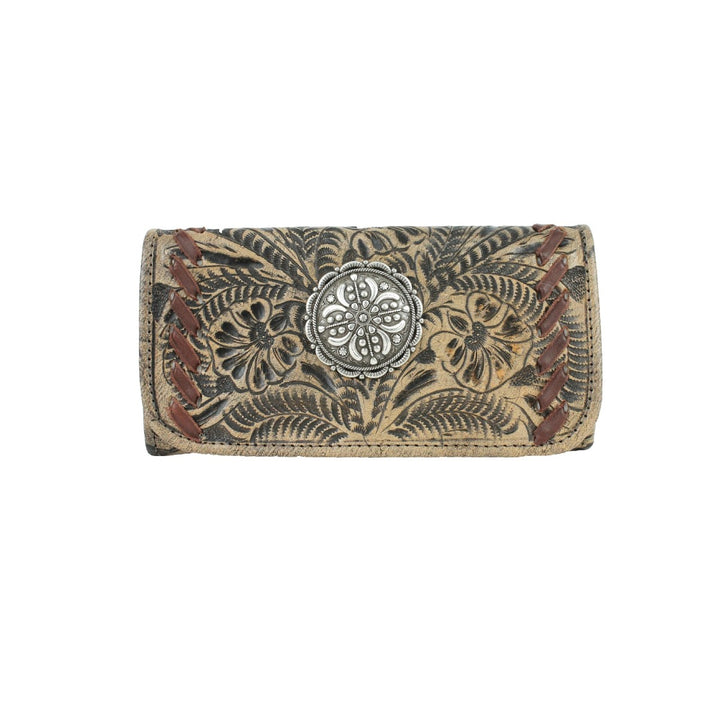 American West Lariats & Lace Ladies' Tri-Fold Wallet Distressed Charcoal