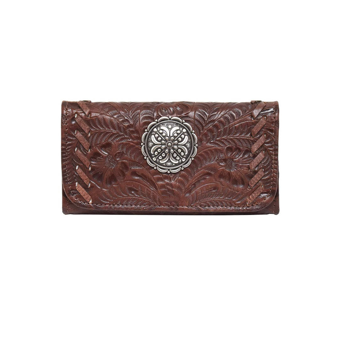 American West Lariats & Lace Ladies' Tri-Fold Wallet Chestnut Brown