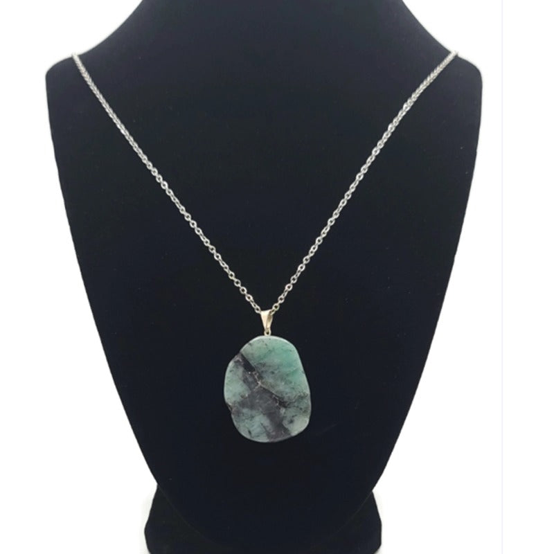 Thorn Ridge Raw Emerald Gemstone Slice Pendant Necklace 20" Stainless Steel Necklace