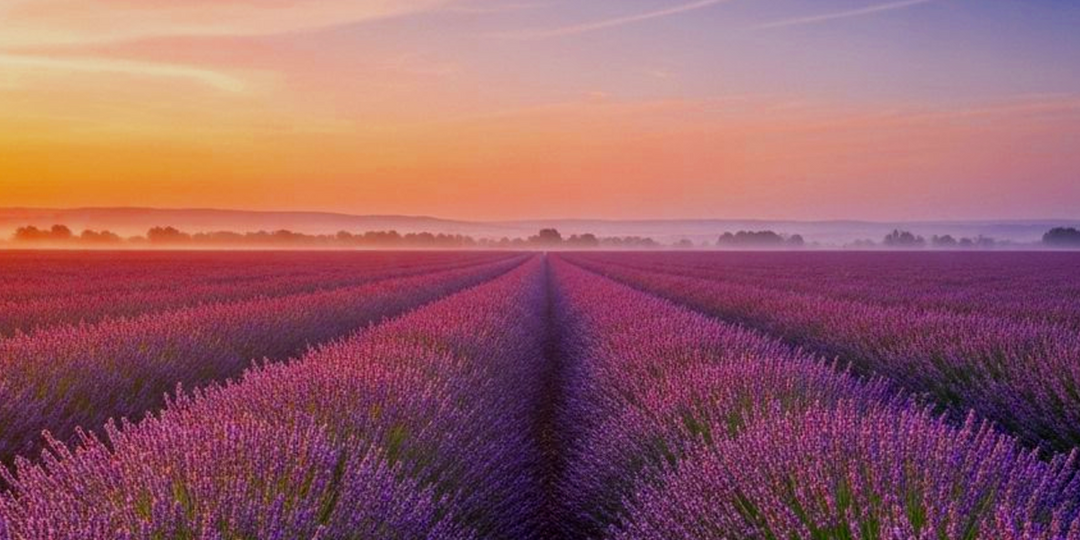 Lavender fields at sunset