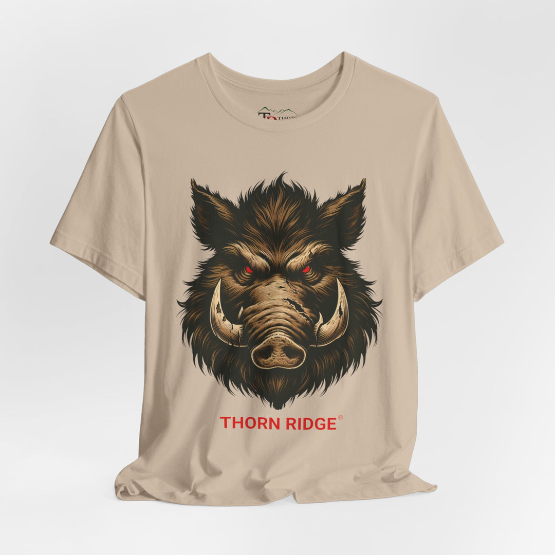 t-shirt with a boar graphic and 'Thorn Ridge' text 