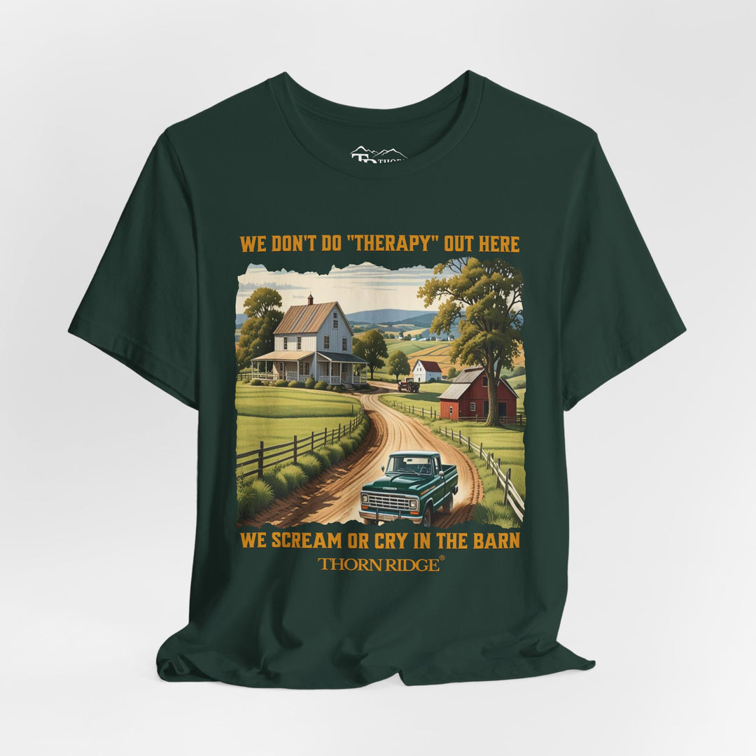 Barn Therapy Tee with rural farm scene by Thorn Ridge®
