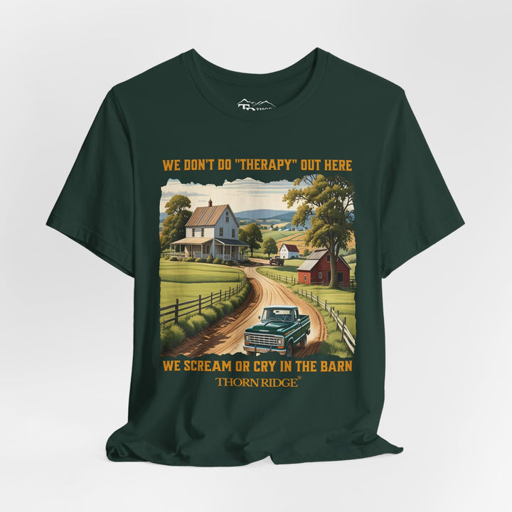 Barn Therapy Tee with rural farm scene by Thorn Ridge®