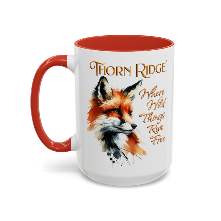 Where Wild Things Run Free accent mug by Thorn Ridge® featuring a fox head looking to the side.