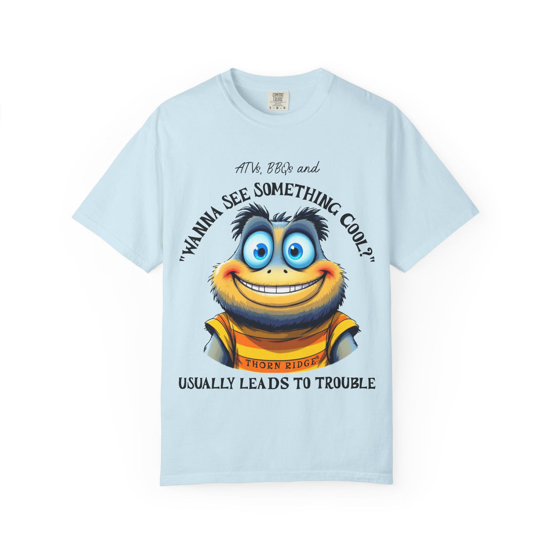 wanna see something cool text with smiling cartoon character labeled thorn ridge