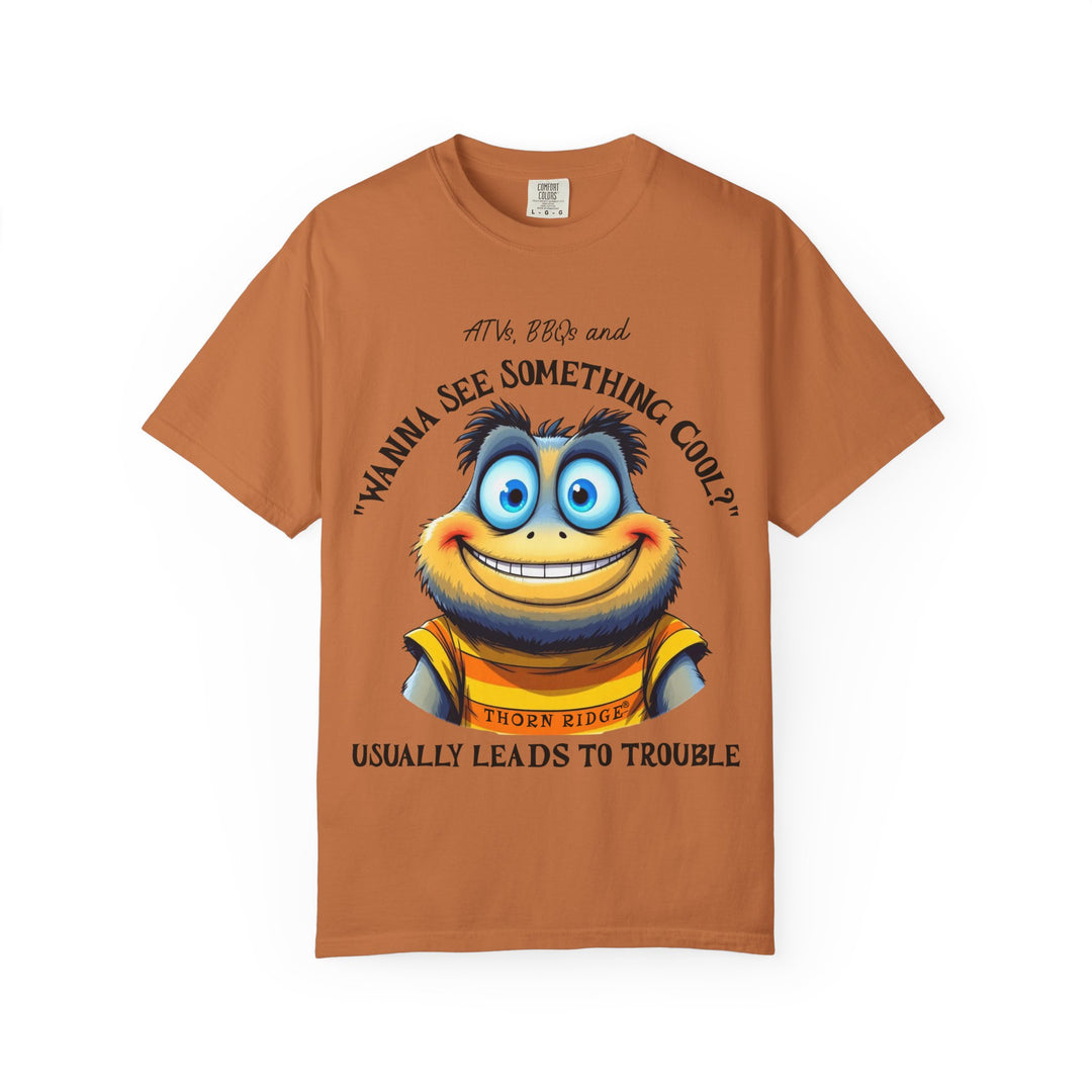 wanna see something cool text with smiling cartoon character labeled thorn ridge