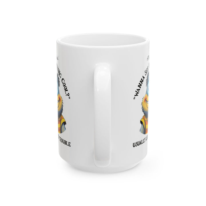 Wanna See Something Cool Mug with big eyed smiling cartoon character by Thorn Ridge®