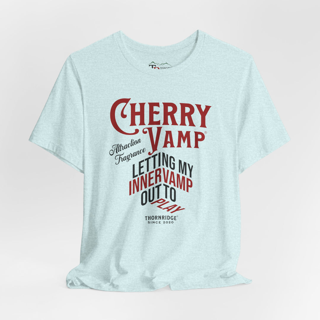 Cherry Vamp® Attraction Fragrance by Thorn Ridge® Graphic Tee that says Letting My Inner Vamp Out To Play and labeled Thorn Ridge® since 2020.