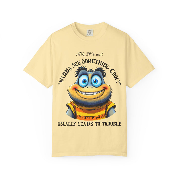wanna see something cool text with smiling cartoon character labeled thorn ridge