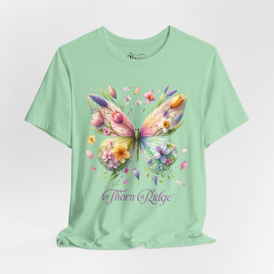 Floral butterfly tee in pastel colors labeled Thorn Ridge®