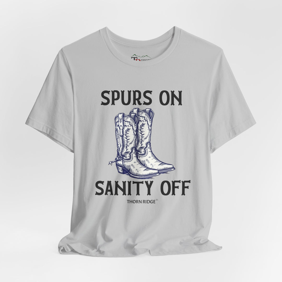 spurs on sanity off graphic tee with cowboy boots labeled Thorn Ridge®