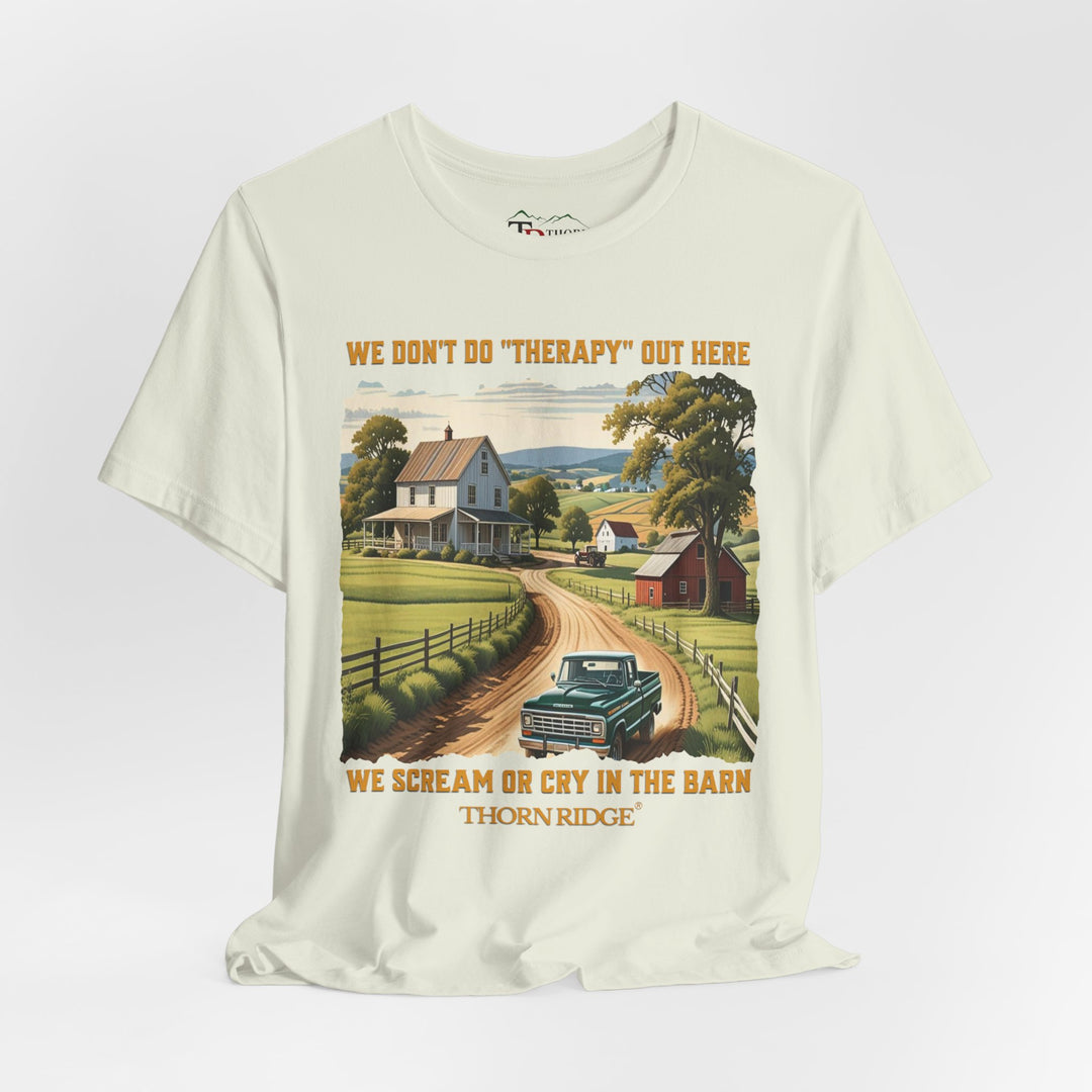 Barn Therapy Tee with rural farm scene by Thorn Ridge®