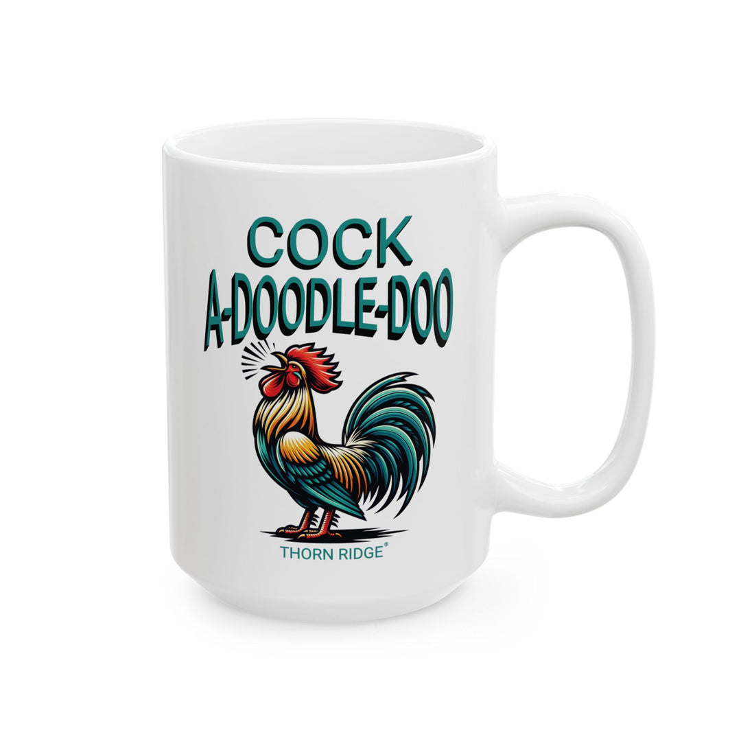 Cock A-Doodle-Doo mug featuring a crowing rooster by Thorn Ridge®