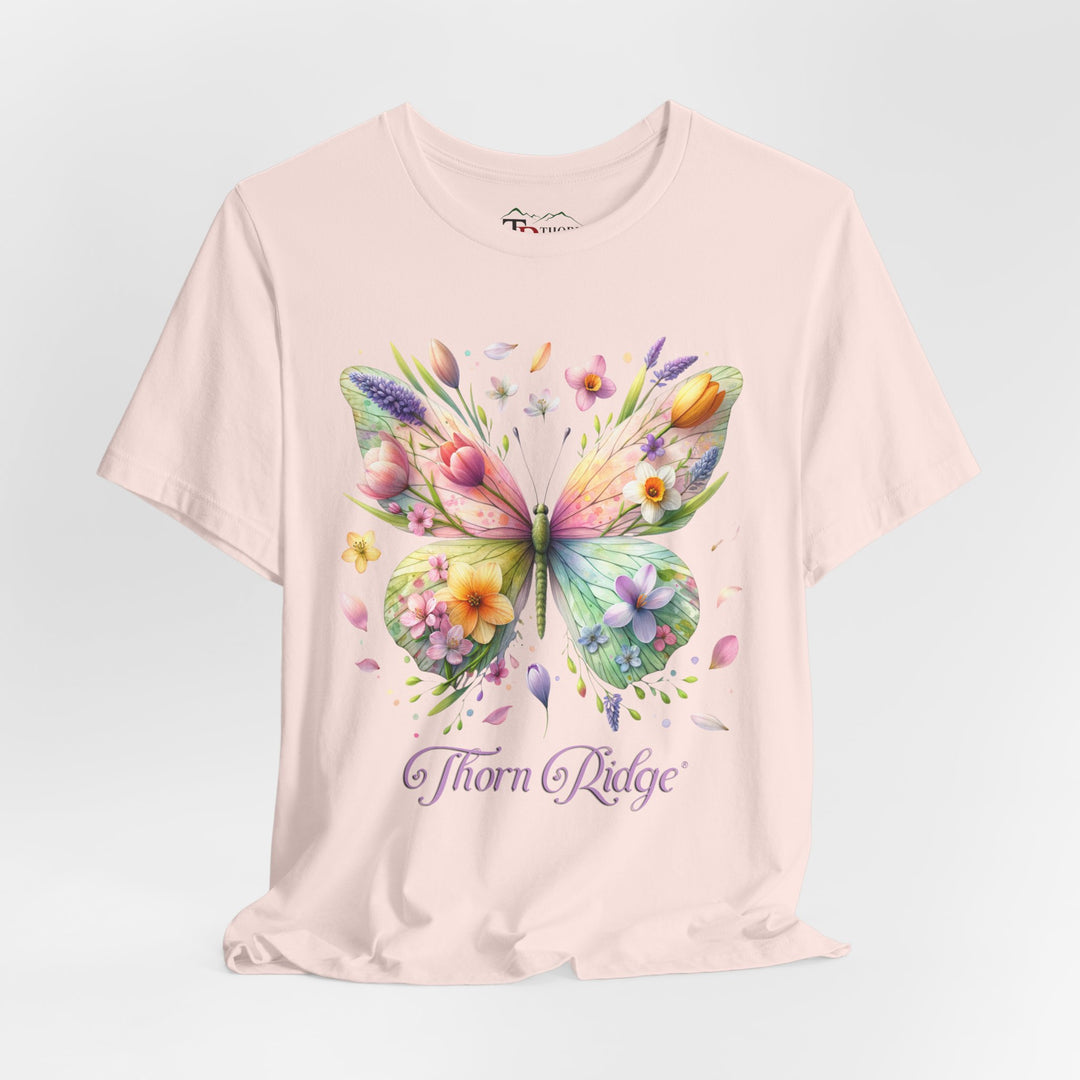 Floral butterfly tee in pastel colors labeled Thorn Ridge®