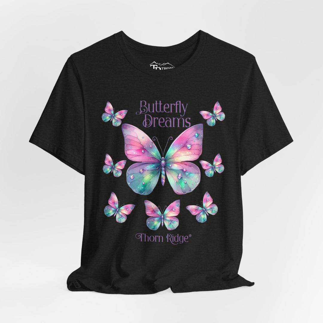 Butterfly Dreams graphic tee in pastel colors labeled Thorn Ridge®