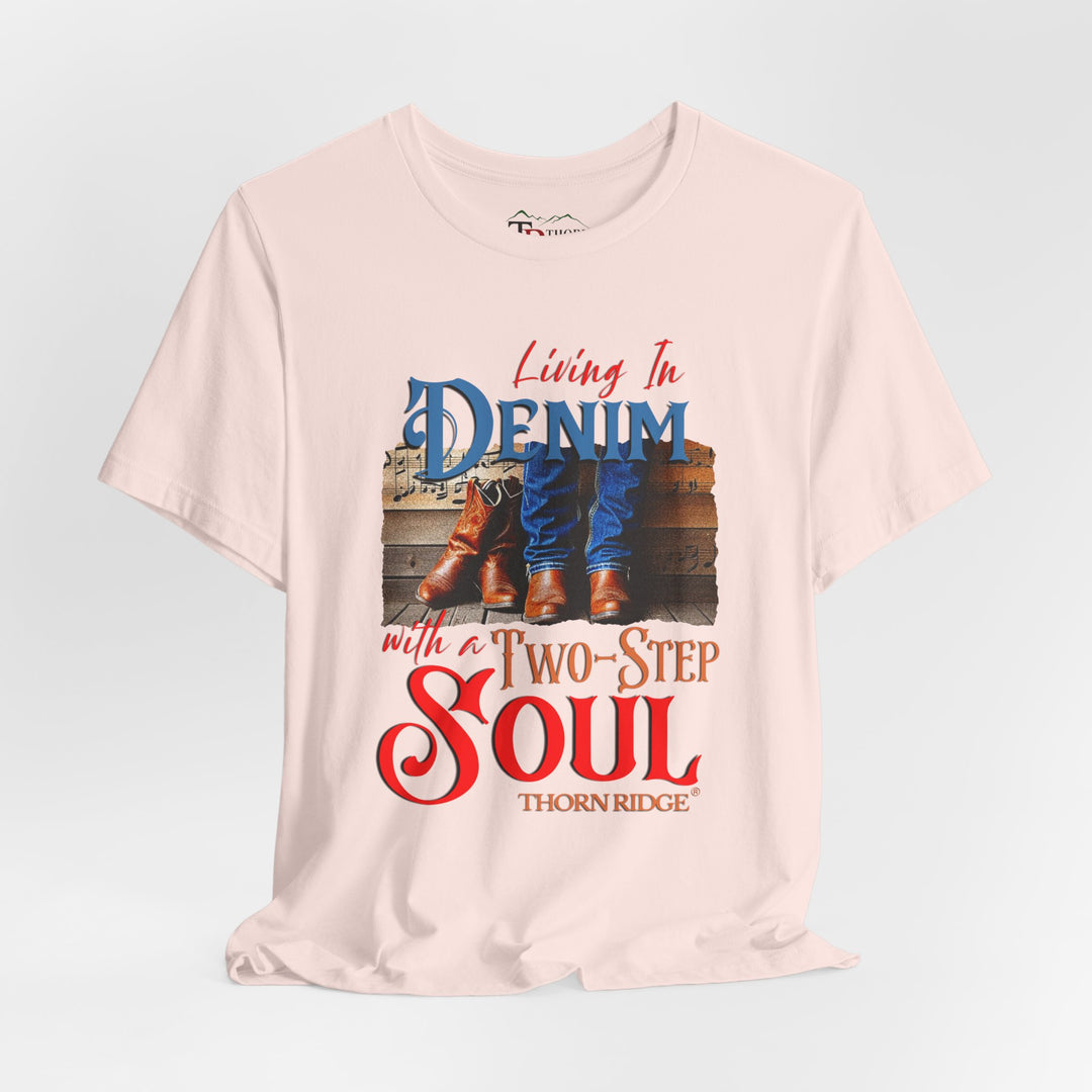 Living in Denim with a two step soul graphic tee by Thorn Ridge®