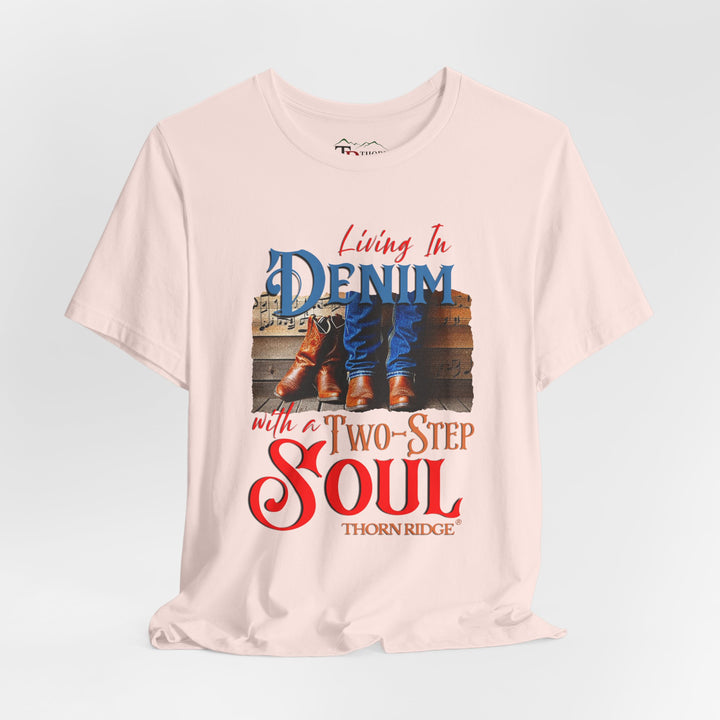 Living in Denim with a two step soul graphic tee by Thorn Ridge®
