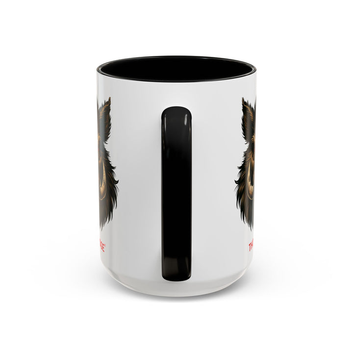 White mug with black interior and handle featuring a boar design and 'Thorn Ridge' text on a white background.