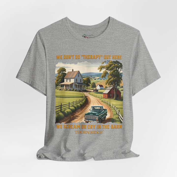 Barn Therapy Tee with rural farm scene by Thorn Ridge®